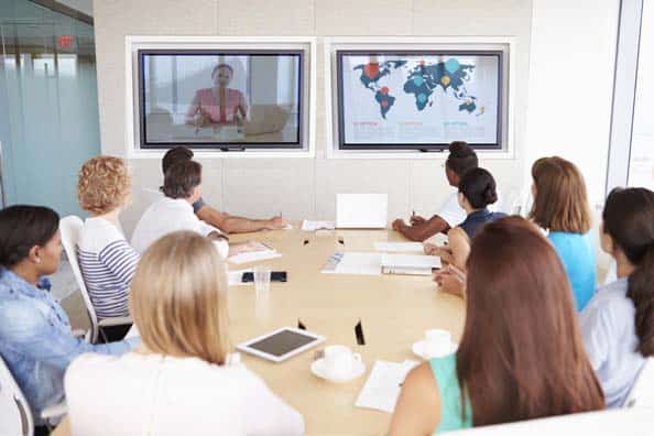 Group of business people having video conference